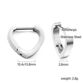 Detailed specs of heart shaped stainless steel earrings showing dimensions and 15.4mm diameter - Heart Style / Steel