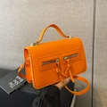 Bolso de mano retro naranja con borlas de doble cremallera y correa de hombro ajustable - Naranja