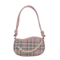 Pink plaid crescent bag with heart charms and pearl chain in Y2K fashion style - Pink