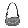 Chic black and white plaid handbag featuring heart pendants and elegant pearl chain - Black