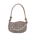 Retro plaid square bag with pearl heart chain and knotted strap in beige pink - Khaki