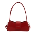Vibrant red croissant shoulder bag in smooth faux leather with long top handle - Red