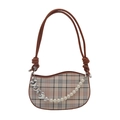 Retro plaid crossbody bag with pearl chain and heart charm in beige pattern - Brown