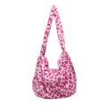 Chic pink leopard print plush hobo shoulder bag with a stylish chain strap for winter - Rose Red