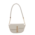 Chic cream white half-moon saddle bag with pebble leather and gold metal buckle detail - White