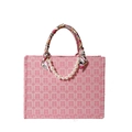 Roze jacquard bruiloft tote bag met Xi karakters, zijden sjaal en parelketting - Roze Groot