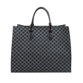 Grande borsa tote nera e grigia con motivi M ripetuti e manici in pelle nera - Nero
