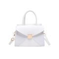Elegant white tote bag with crocodile pattern texture and golden magnetic buckle - White