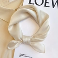 Elegant cream silk square scarf tied on a shirt with a premium satin finish - 53*53cm / White