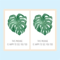 Adesivi rettangolari con foglia di monstera e testo This package is happy to see you too - Stile Foglia di Monstera Verde (H-04) / 50 fogli/confezione