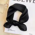 Detailed close-up of premium black silk square scarf featuring elegant satin luster and texture - 53*53cm / Black