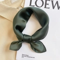 Close-up of silk neckerchief in dark green satin fabric showing smooth texture - 53*53cm / Grass Green