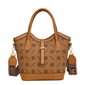 Borsa vintage marrone con motivo monogramma floreale e ampia tracolla decorativa - Marrone