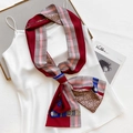 Elegante sciarpa in seta rossa retrò con motivi pied-de-poule e geometrici - Rosso Vintage Stampa Fibbia in Pelle