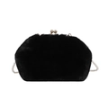 Elegant black faux fur shell bag with pearl strap and golden metal kiss-lock clasp - Pearl Chain Style / Black