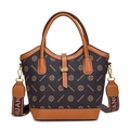 Borsa a mano retrò marrone con monogramma, finiture in pelle e tracolla larga - Marrone