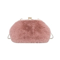 Elegant light pink faux fur clutch bag with gold clasp and pearl chain strap - Pearl Chain Style / Pink