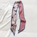 Detail of floral silk twilly scarf with elegant script on white satin dress background - Deep Pink (CXJ-24-深粉色)