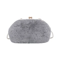 Elegant grey faux fur shell bag with golden clasp and white pearl shoulder strap - Pearl Chain Style / Gray