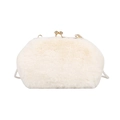 White faux fur shell bag with pearl strap and gold metal clasp for winter luxury - Pearl Chain Style / White