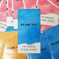 Sky blue and white cloud 'Thank You' packaging card for gift boxes and retail orders - Coated Paper Sticker / Blue Watercolor (H-19)