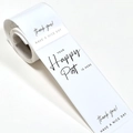Rolle weißer rechteckiger Tulpenaufkleber mit Thank You Schriftzug für Geschenkboxen - Happy Post Textstil (F70)