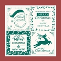 Autocollants de Noël carrés avec dessins de Père Noël et rennes en vert rétro - 25Pcs/Paquet / Vert Foncé Vintage (M3)
