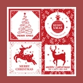 Lot d'autocollants de Noël carrés avec motifs de rennes et sapins rouges et blancs - 25Pcs/Paquet / Rouge Et Blanc Classique (M4)