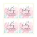 Pink and blue watercolor square thank you stickers for small business packaging - Small Business Support Appreciation Style (H-41)