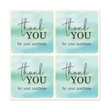 Blue and green watercolor square thank you purchase stickers in a pack of four - Purchase Appreciation Style (H-42)