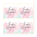 Pink and blue watercolor square stickers with 'thanks, Gorgeous!' text, pack of four - Gorgeous Appreciation Style (H-43) / Pink Blue Gradient Watercolor