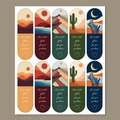 Bohemian style rectangular thank you stickers with nature sunset and mountain illustrations - Bohemian Nature Style (Mixed Designs)