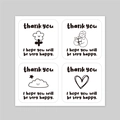 Set of 4 cute illustrated Thank You square stickers featuring floral and girl designs - H-276 (100 Stickers)