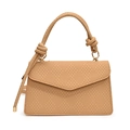 Minimalist light brown crossbody bag with woven texture and knotted top handle detail - Khaki