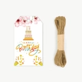 Birthday gift tags with cherry blossom and cake design, including natural jute twine - Cherry Blossom Cake Style (P49)