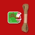 Etichetta natalizia verde con Babbo Natale e cordoncino di spago naturale - Stile Babbo Natale (P57)