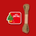 Etichetta natalizia rossa con albero e corda di iuta per decorazione pacchi regalo - Stile Albero di Natale (P58)