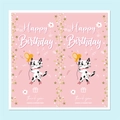 Rosa Happy Birthday Aufkleber mit süßem Katzenmotiv für Geschenkboxen und Verpackungen - Rosa Katzen Stil (H4)