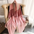 Elegant pink and beige geometric silk scarf draped over a chair for a chic summer look - 90*180cm / Pink