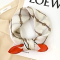 Detail of silk scarf with vintage chain print and horsebit pattern on soft fabric - Beige (Retro Belt Buckle)