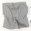 Detail of silk scarf with minimalist black square geometric lines on white fabric - White and Black Geometric Stripes (ZS-47)