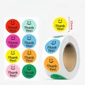 Roll of 500 multi-color smiley face thank you stickers with 25mm diameter reward labels - Round Sticker - Smiley Face