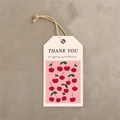 Pink thank you tag with red cherry print and natural jute twine for gift packaging - Red Cherry Style