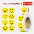 500pcs 25mm yellow smiley face reward stickers roll with multiple funny emoji designs - Emoji Sticker - Emoji 5 (Yellow)