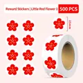 Roll of 500 red flower reward stickers 25mm diameter for kids school encouragement - Reward Sticker - Red Flower 1