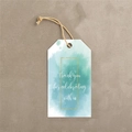 Etiqueta de regalo acuarela verde azulado con cuerda de yute y marco dorado - Estilo Rectángulo Acuarela Azul Cian (l)