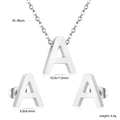 Conjunto de joyas de acero inoxidable plata con collar letra A y pendientes de botón - Plata Letra A (SE1244A1S)