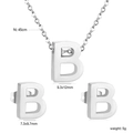 Stainless steel jewelry set featuring letter B pendant necklace and stud earrings - Silver Letter B (SE1244B1S)