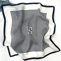 Silk square scarf with black and white geometric patterns and satin finish for women - White with Black Geometric Frame (ZS-10)