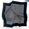 Silk square scarf featuring modern black and white geometric spiral patterns and white edges - Black with White Frame Spiral Pattern (ZS-10)